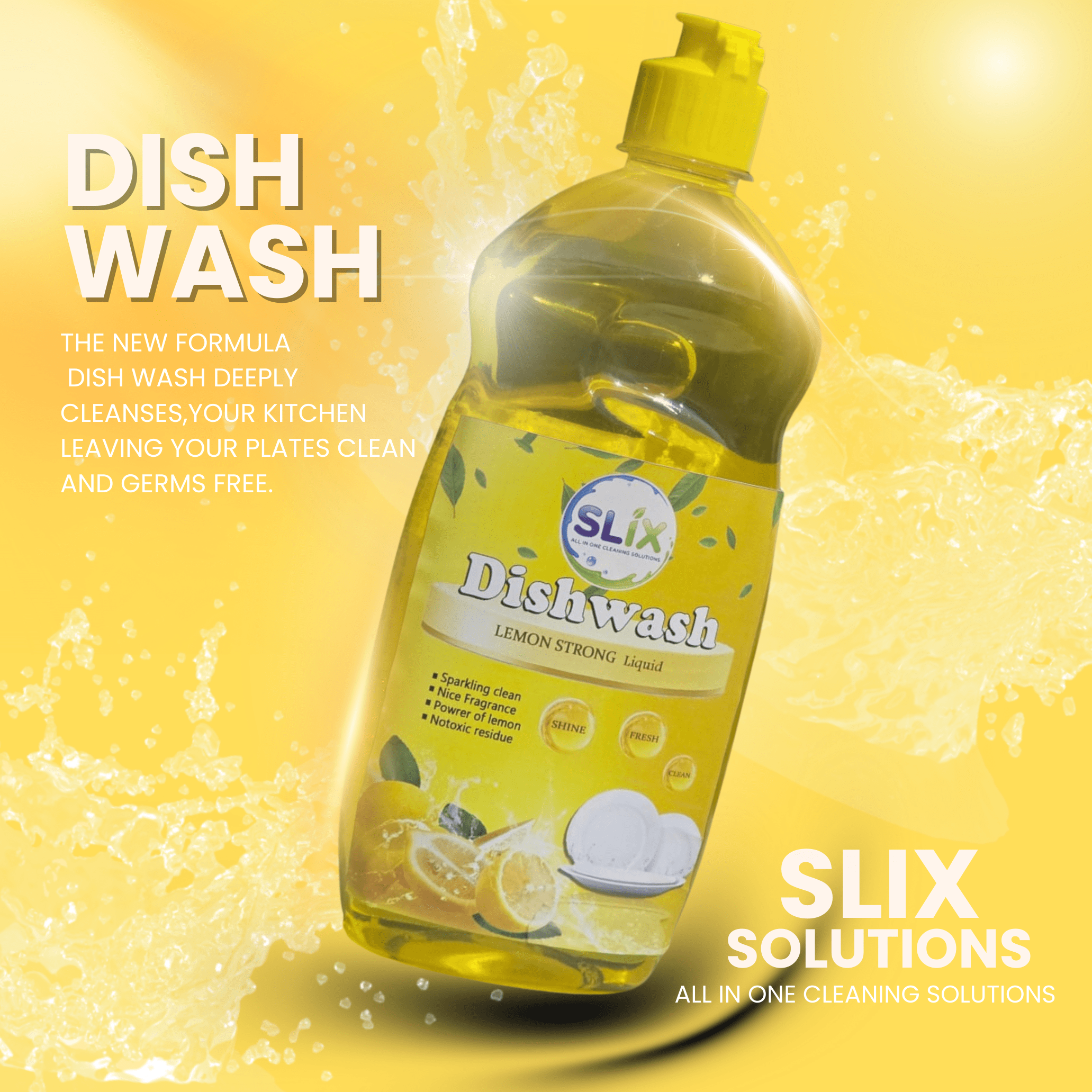 Slix Dishwash lemon strong liquid dish soap for sparkling clean and grease-free plates