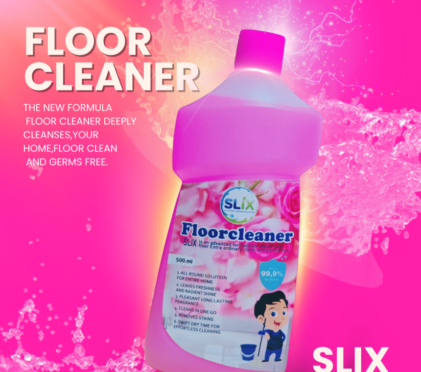 Slix floor cleaner showcasing powerful floor cleaning formula with fresh fragrance